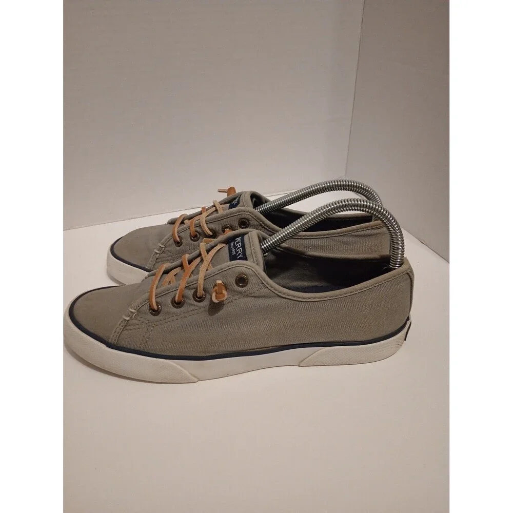 Sperry Top Sider Slip On Boat Shoe Sneaker Leather Lace Up Women Size 8.5M Grey
